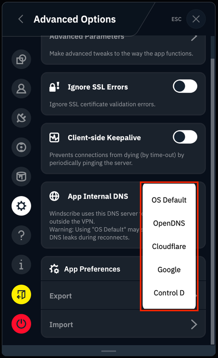 App Internal DNS options