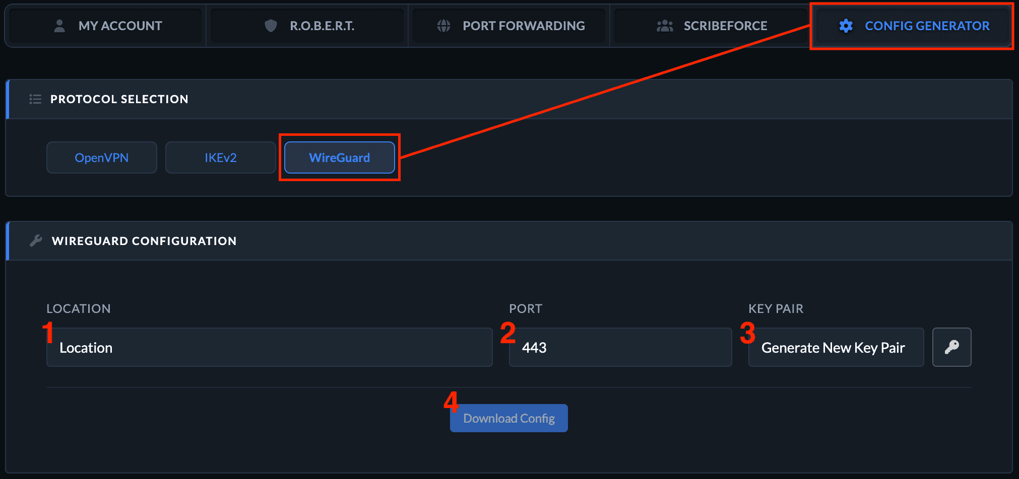 WireGuard Config generation layout